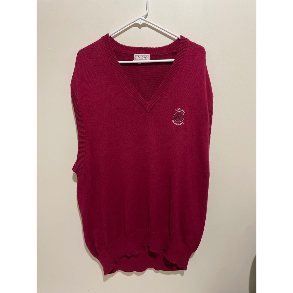 Titleist Corbin Mens XL Burgundy Red Cotton V-Neck Golf Sweater Vest Kingsmill